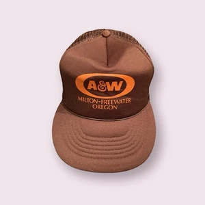 Vintage A&W Rootbeer Employee Trucker Hat Snapback Cap Oregon Mesh Back - Picture 1 of 6