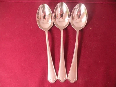 Set Of 3 Reed & Barton Ashland Matte Oval Soup Spoons Satin Stainless 7 1/8" - Image 1 of 4