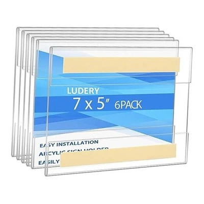 Acrylic Sign Holder - 5x7 Horizontal Wall Mount Sign Frame with Tape Adhesive  - Image 1 of 4