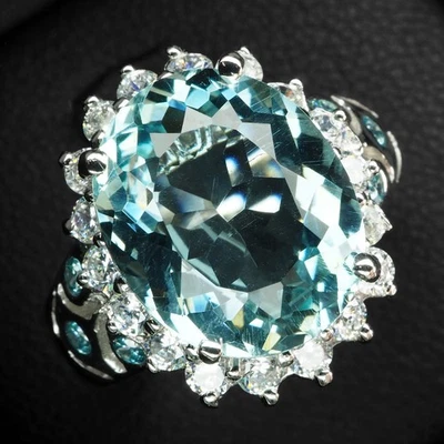 Fabulosos anillos de oro blanco de plata de ley 925 de 5 quilates aguamarina azul cielo talla 5,75 Foto 1 de 4