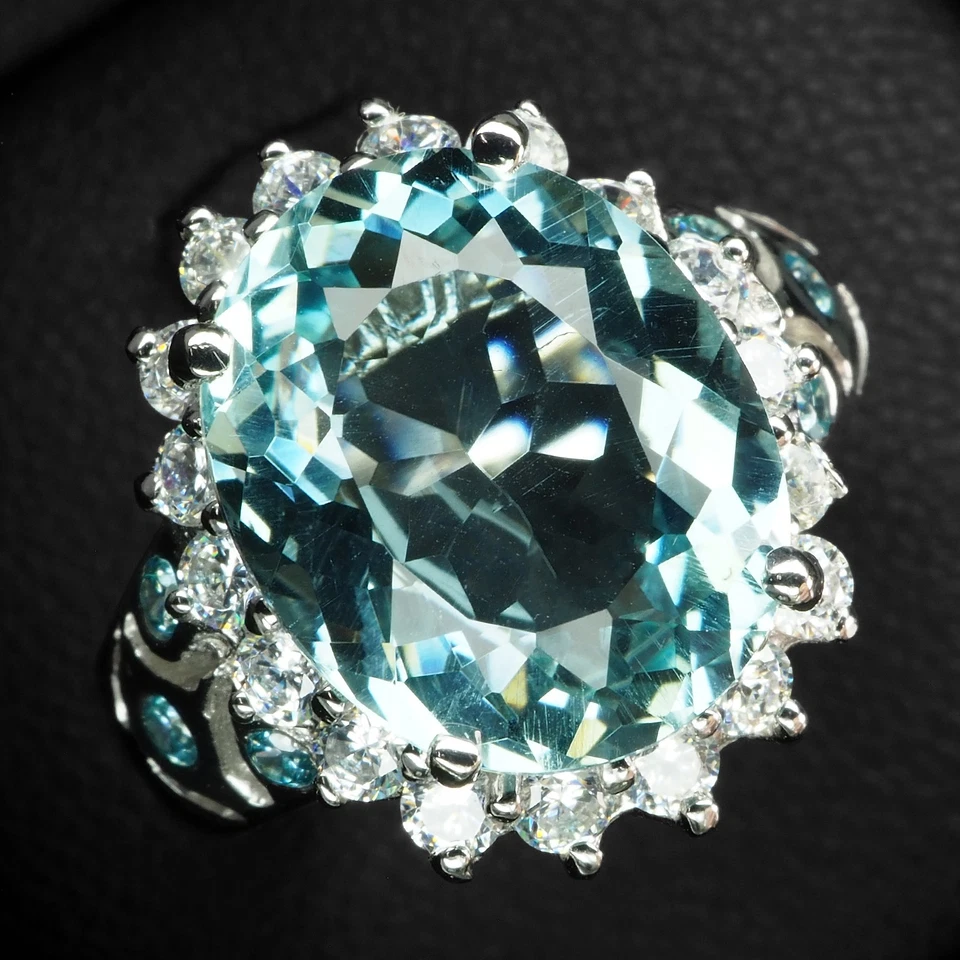 Fabulosos anillos de oro blanco de plata de ley 925 de 5 quilates aguamarina azul cielo talla 5,75 Foto 1 de 4