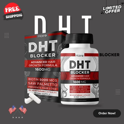 DHT Blocker Hair Growth 60 Caps Biotin & Saw Palmetto for Men & Women - Image 1 of 2