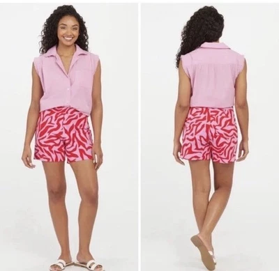 Pantalones Cortos Spanx On the Go Mujer XL Rosa Pull On Animal Print Elastizados Barbie Boho Foto 1 de 4