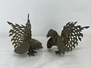 Vintage Solid Brass FIGHTING COCK ROOSTER Figures - Some Patina Heavy - Picture 1 of 13