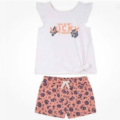 Lucky Brand Girls 3T Outfit Tank Top & Shorts Set Pink White Summer - Изображение 1 из 4