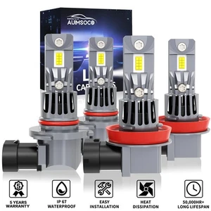 9005 H11 Combo LED Headlight Super White Bright High Low Beam Bulbs Kit 6500K 4x - Picture 1 of 12