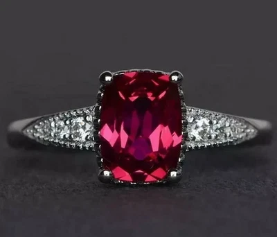 Anillo de diamantes rojos rosas naturales corte cojín certificado de 4 quilates acabado en oro blanco VVS1 Foto 1 de 4