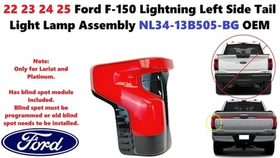 22 23 24 25 Ford F150 Lightning Left Tail Light Lamp Assembly NL34-13B505-BG - Image 1 of 4