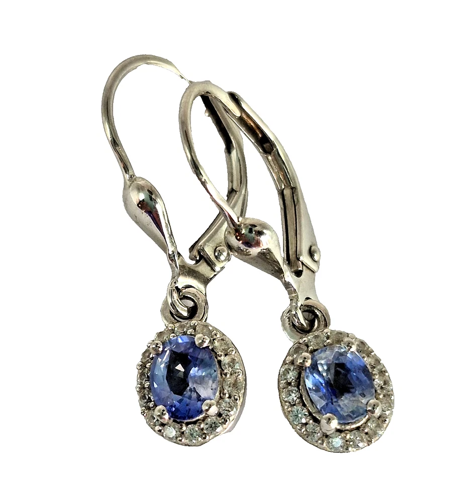 Brincos traseiros de safira azul e zircão do Ceilão platina sobre prata esterlina - Imagem 1 de 4