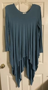Umgee Dress Top Large Car Wash Hi-Low Hem Blue Long Sleeve Blue - Picture 1 of 4