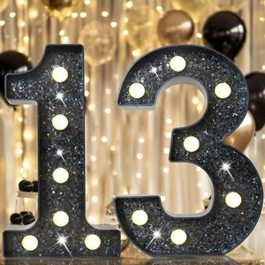 8.8"Decorative LED Light up Numbers, Glitter Marquee Numbers Lights for 13th ... - Picture 1 of 6