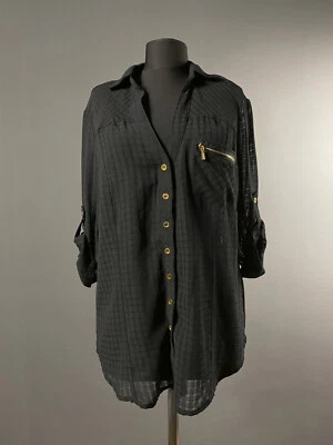 Bebe Black Transparent Y2K Gold Zipper Long Sleeve Blouse Shirt Top Tunic Size M - Image 1 of 4