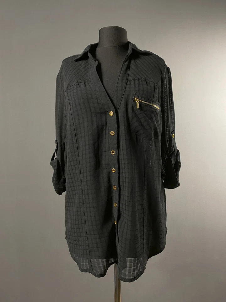 Blusa Camisa Top Túnica Bebe Negra Transparente Y2K Oro Cremallera Manga Larga Talla M Foto 1 de 4