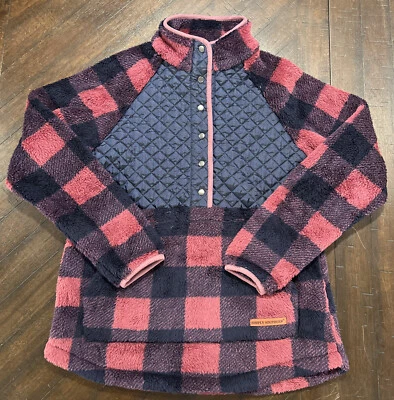 Simply Southern Women’s Navy Pink Plaid Sherpa Pullover Size S Small - Image 1 of 4