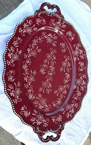 Temp-tations Presentable Ovenware Floral Lace Red Pattern Retired 18 X 12 EUC - Picture 1 of 3