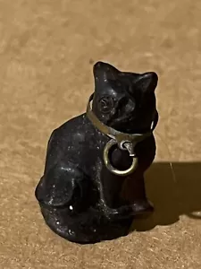 Antike tschechische Katze Kätzchen mit Halsband schwarz satiniert Glas Cracker Jack Preis Neuheit - Bild 1 von 6