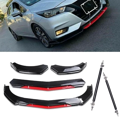 Front Bumper Lip Splitter Lower Spoiler Body Black+Red For Nissan Sentra Foto 1 de 4