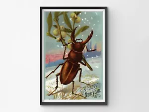 Victorian Christmas Card POSTER! - up to 24" x 36" - New Year - Beetle - Bugs - Picture 1 of 6