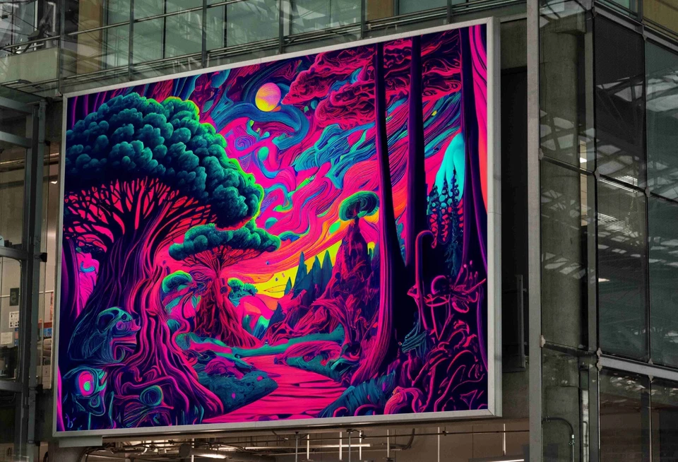 TRIPPY VALLEY POSTER PRINT IMAGE PSYCHEDELIC BRIGHT ART SIZE -A3 A4 SIZE - Image 1 of 1