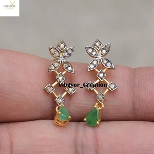 Pave Diamond Earrings Emerald  925 Sterling Silver Gold Vermeil Jewellery Gifts - Picture 1 of 6