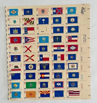 50 U.S. State Flag Stamps Bicentennial Era 1776-1976 Full Sheet 13 cents - Nice! - Image 1 of 4