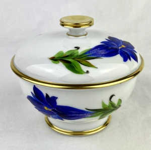 Rosenthal Sugar Bowl Trinket Box Selb Germany Blue Gentian Flowers Gold Trim - Picture 1 of 9
