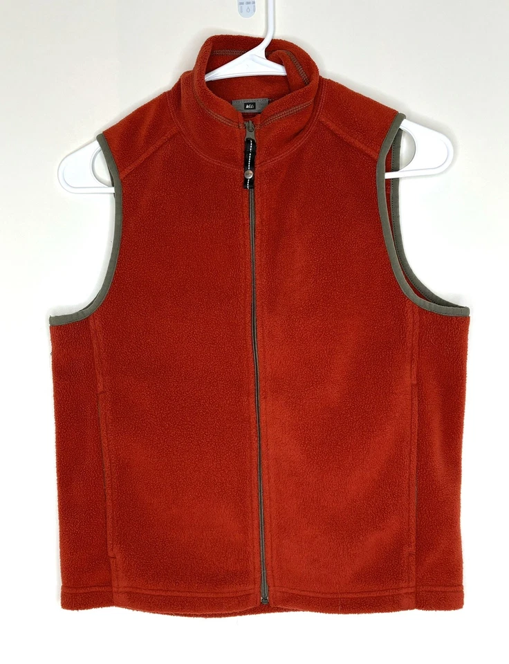 REI 男孩大号 L 12-14 橙色灰色抓绒拉链背心 — 第 1/4 张图片