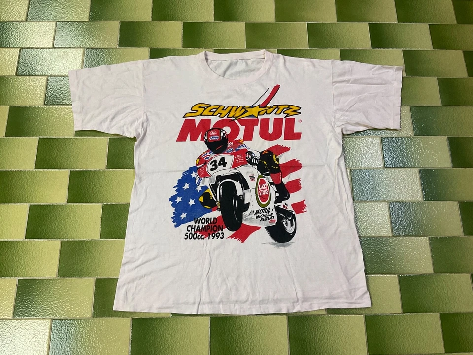 Vintage 90s Kevin Schwantz 1993 World Champion 500cc Grand Prix T-Shirt Fits 2XL - Image 1 of 4