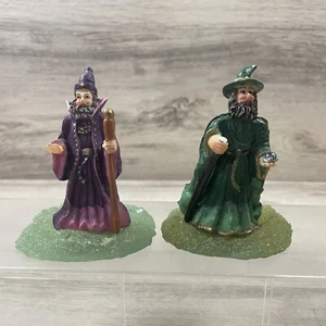 2 Wizards Dragons Purple & Green Figurines - Wizard on a cloud - RARE - Picture 1 of 11