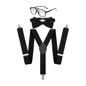 Men Brace Bowtie and Eyeglasses for Men Women Halloween Bookish Costume Set - Picture 1 of 8