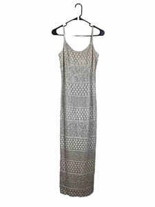Vintage Y2K Dress Bari Jay Gold Mesh Overlay Sequin Strap Maxi Slip Size 3/4 - Picture 1 of 7