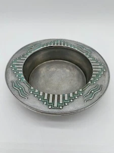 WILTON ARMETALE PEWTER TURQUOISE SOUTHWEST ART DECO DESIGN WINE BOTTLE COASTER - Picture 1 of 8