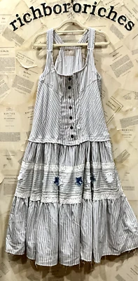 Free People Maxi Dress Railroad Stripes Applique Stars Crochet Tier SAMPLE S NEW - Image 1 of 4