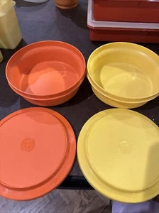 2 Vintage Tupperware SealN Serve Bowls Harvest orange Yellow Set 1207 1253 CLEAN - Picture 1 of 14