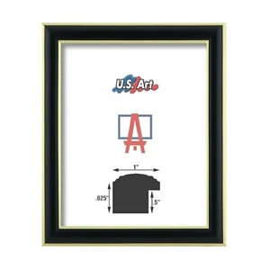US ART Frames 1" Thin Shiny Black Gold Lip Wood Picture Poster Frame 3 to 11" - Picture 1 of 5