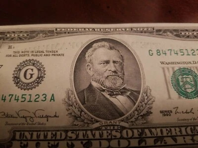 1990 $50 Federal Reserve Note Offset Printing Error  - Image 1 of 4