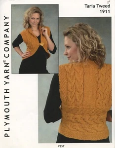 Plymouth Yarn Knitting Pattern 1911 Taria Tweed Woman's Vest 32"-42" - Picture 1 of 2