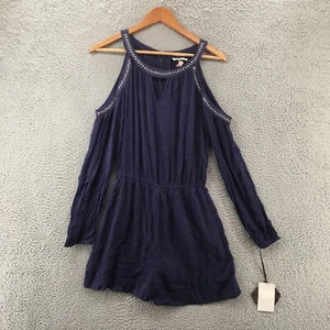 Knox Rose Cold Shoulder Romper Short Womens Small Purple Studded Long Sleeve NEW - Picture 1 of 12