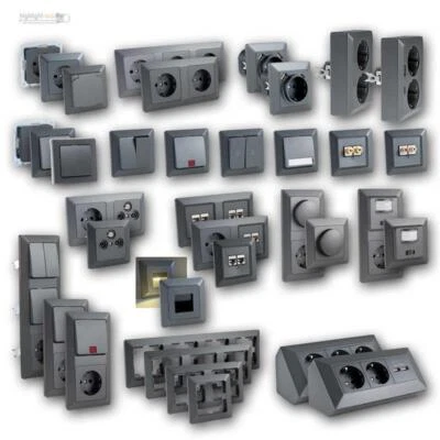 Steckdosen- und Schalter-Serie MILOS anthrazit, volles Programm 230V unterputz - Bild 1 von 4