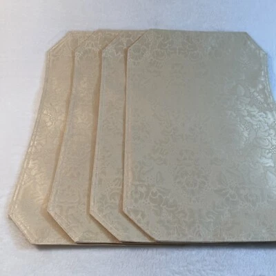 Beige Gold Tan Jacquard Placemat Set of 4– 19" x 12.5" Elegant Fabric Table Mats - Image 1 of 4