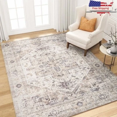Alfombra de área medallón vintage lavable suave pelo bajo alfombra antideslizante uso en interiores Foto 1 de 4