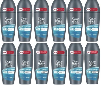 12 Pack Dove Men+Care Clean Comfort Roll-on 48h 50ml - Image 1 of 4