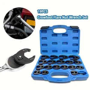 19PCS Flare Nut Crowfoot Wrench Set Metric Crows Foot Wrench Kit 3/8" 1/2" Drive - Foto 1 di 15