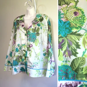 J Crew Womens Shirt 3X Plus Floral Bomber Lounge Button Front Poly Satin - Picture 1 of 8