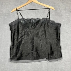 J.Crew Camisole Top Damen L schwarz Spitzenbesatz Struktur Satin verstellbare Träger - Bild 1 von 10