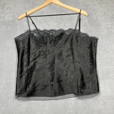 J.Crew Camisole Top Women's L Black Lace Trim Textured Satin Adjustable Straps - Image 1 of 4