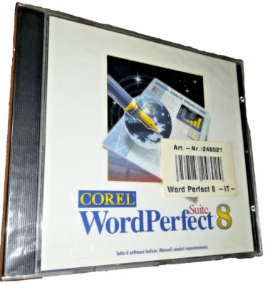 Corel Suite WORDPERFECT 8 ART.-NR.248021-VINTAGE-NUOVO IMBALLO ORIGINALE-1997 - Immagine 1 di 2