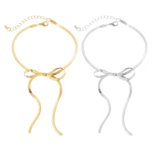 Simple Snake Bone Chain Anklet Delicate Bowknot Pendant Anklet Bracelet Ornament - Picture 1 of 10