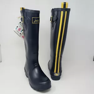 Stivali Joules donna 5 Gran Bretagna alti gomma pioggia Wellington blu navy nuovi - Foto 1 di 11