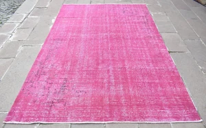 Turkish Pink Rug 73'' x 110'' Vintage Anatolian Over Dyed Rug Painted Wool Rug - Picture 1 of 14